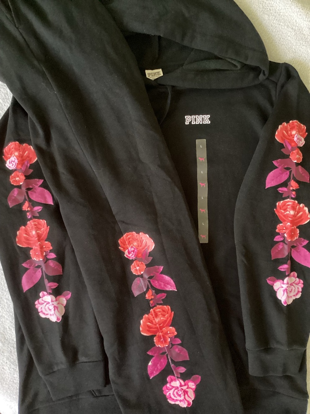 Victoria’s Secret PINK Floral Roses Hoodie Sweatshirt Sweatpants L NWT